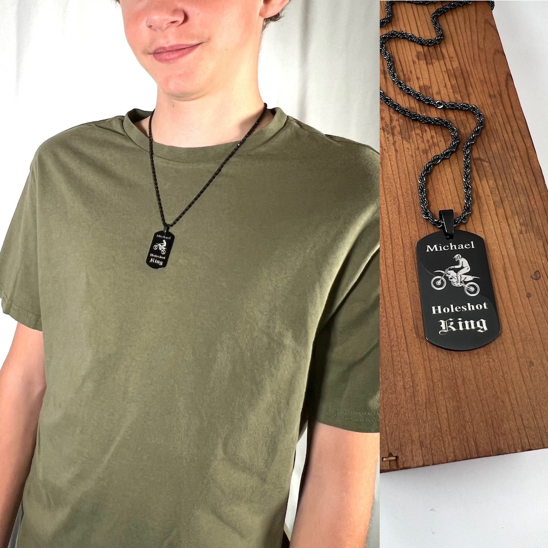 Teenage Boys Dog Tag Necklace With Rope Chain Custom Engraved Pendant Necklace Christmas Gift
