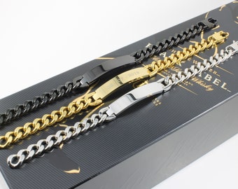 Engravable Curb Chain Bracelet - Custom Cuban Bracelet - Personalized Handmade Christmas Gift - Add Roman Numerals, Coordinates, Names