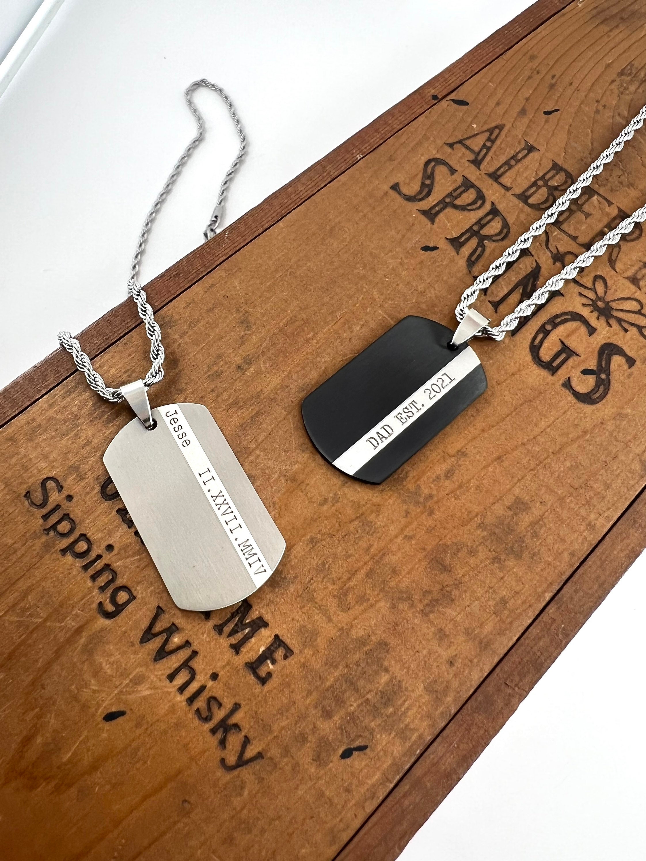 Man's Dogtag Necklace with Chinese Symbol Engraved for Dad, Brother, Uncle  etc