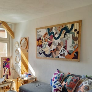 Extra large eclectic wall hanging, oversized colorful textile artwork, textured fiber art tapestry for contemporary home