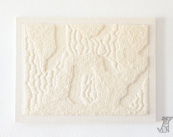 THE CAVE - minimalistic yarn abstract wall art, japandi tapestry, textured fiber art in beige/ecru, neutral hand tufted wall hanging decor