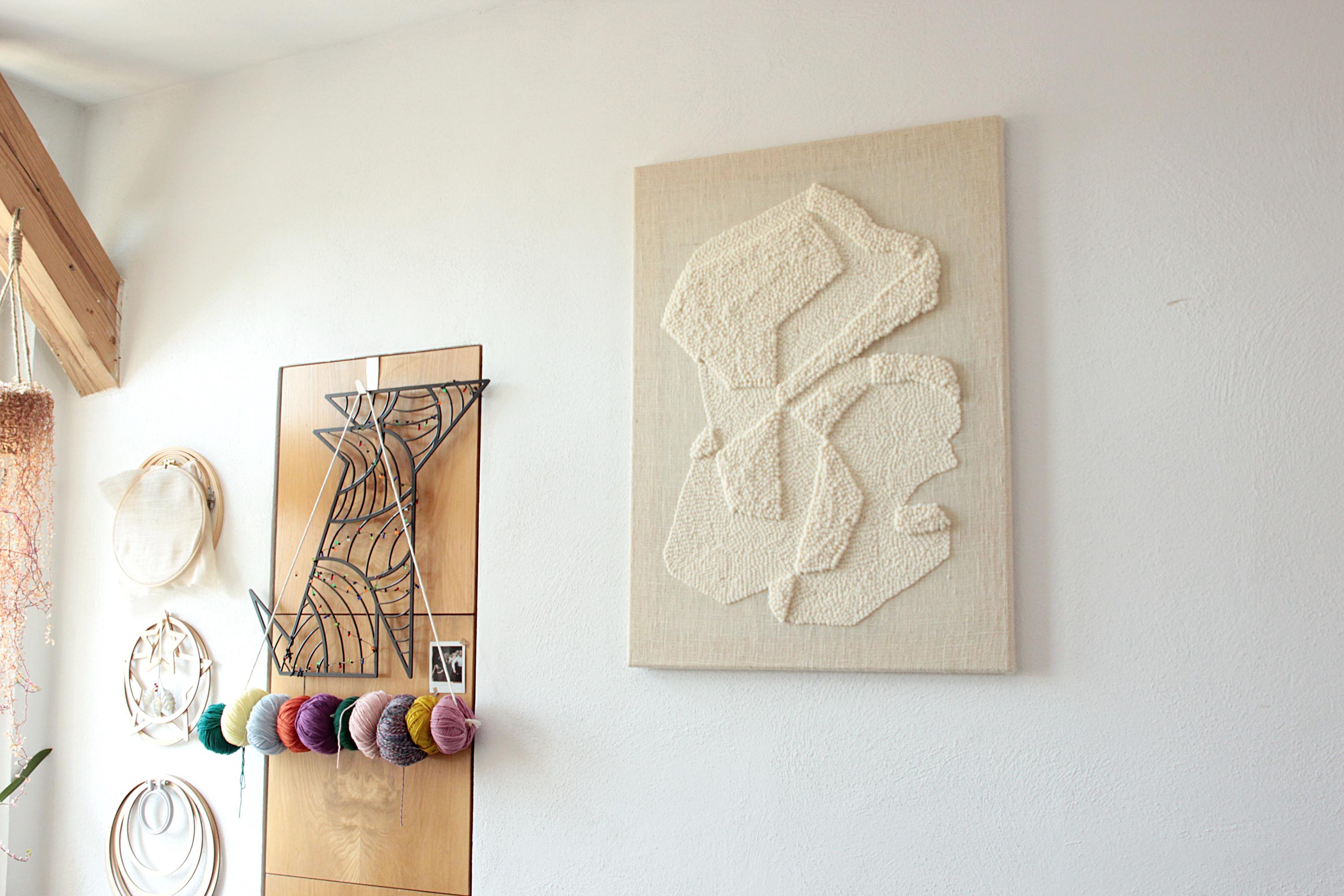 STONE XI – modern Japandi yarn wall hanging, fiber art for zen interior, earthy wool tapestry on jute canvas, geometric textile décor