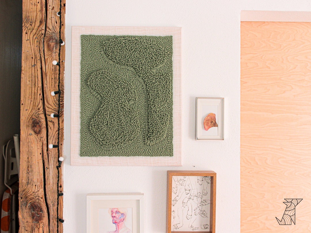 Curated visual reference: Fresh Look at Sage Stones Sage Green Wall Art Minimalistic Abstract Yarn Artwork
