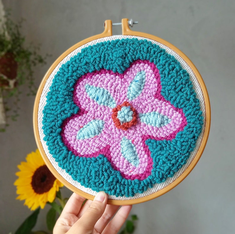 Digital Pattern Punch Needle Guide Pink Flower. Instant Download