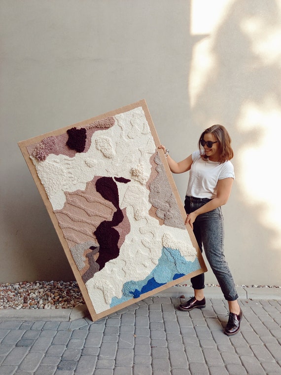 FLOODED Large Minimalistic Textile Wall Art Japandi Wall Hanging Made of Yarn in Earthy Colors 3d Original Fiber Artwork on Canvas Etsy Canada