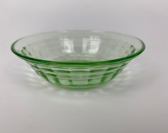 Depression Era ~ Hocking Glass Company ~ Block Optic Pattern ~ Green Console Bowl ~ Rolled Edge ~ 11 34 ~ 1929-1933