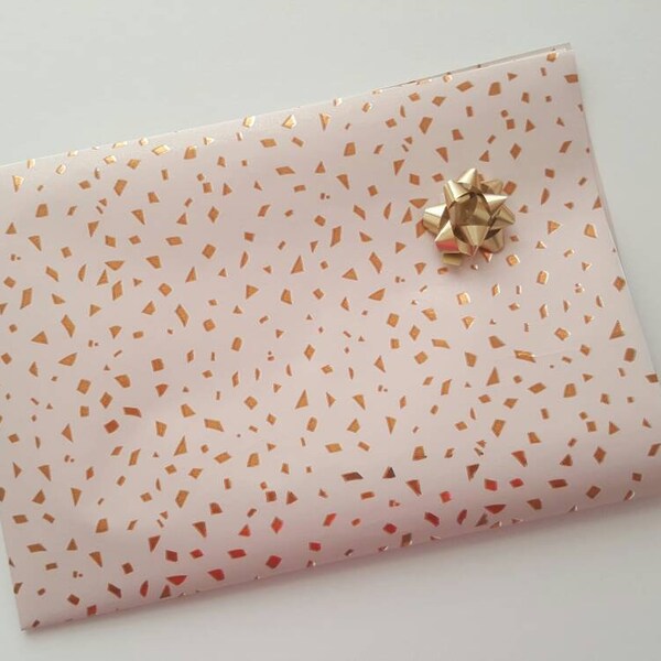 Copper Gold print on dusty pink paper wrap 50x70cm, dusty pink wrapping paper,gold wrapping paper, ship from Ireland