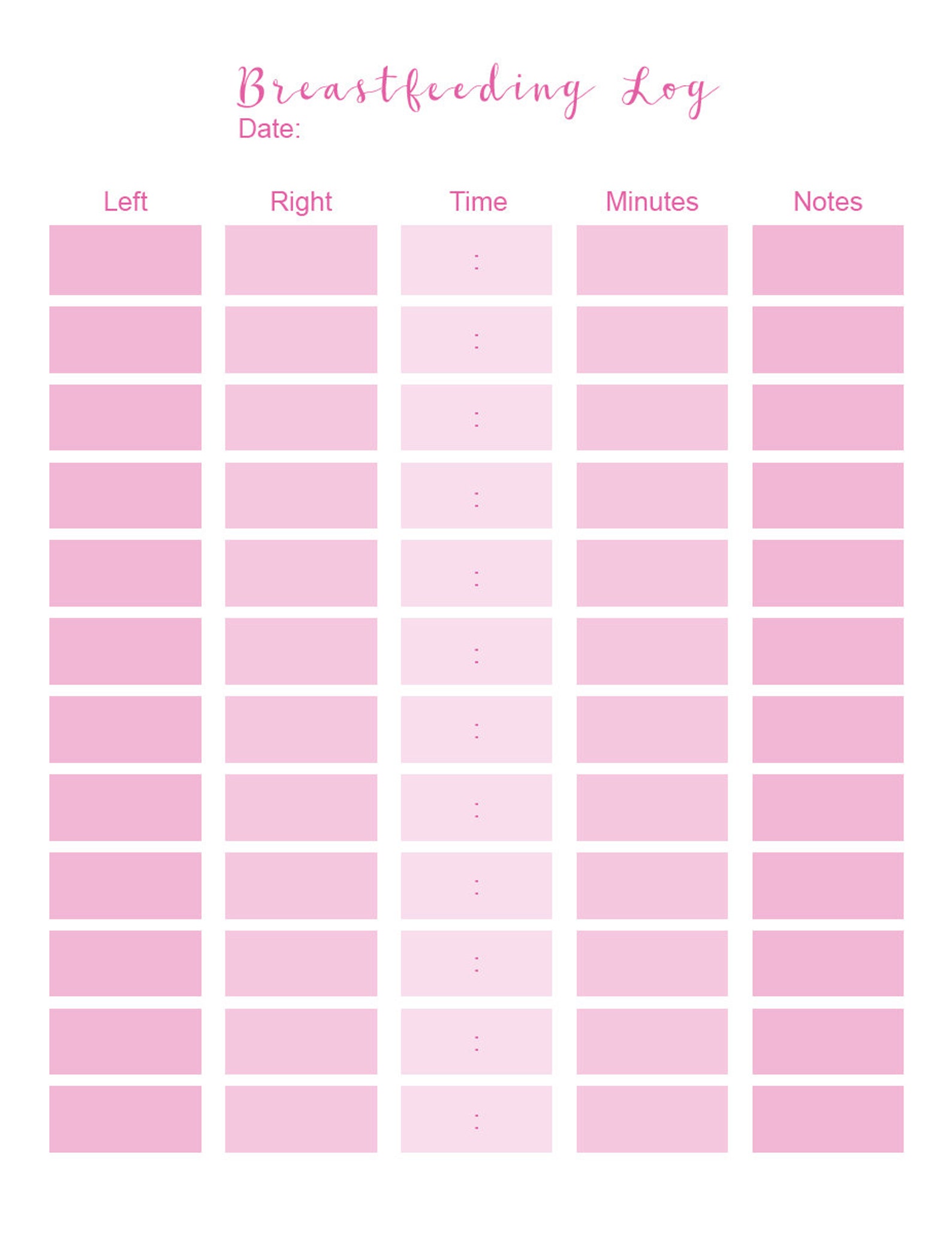 Breastfeeding Log Breastfeeding Tracker Printable File Etsy