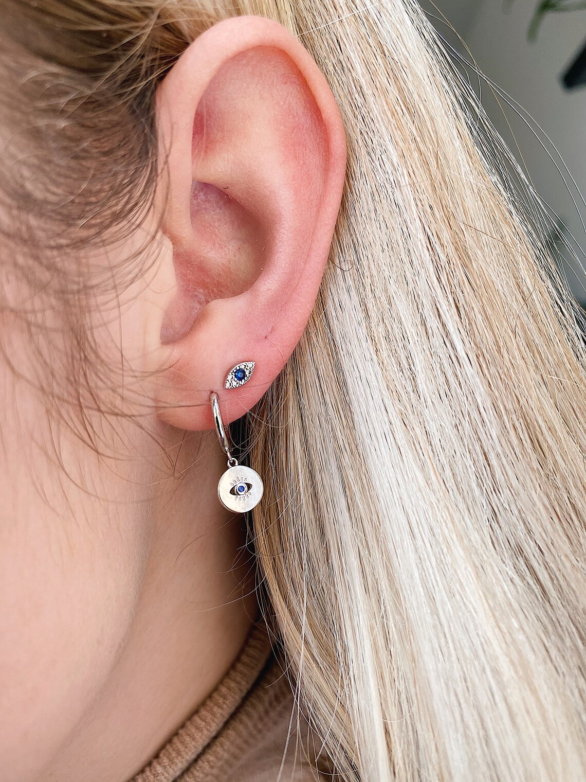 evil eye hoop earrings silver