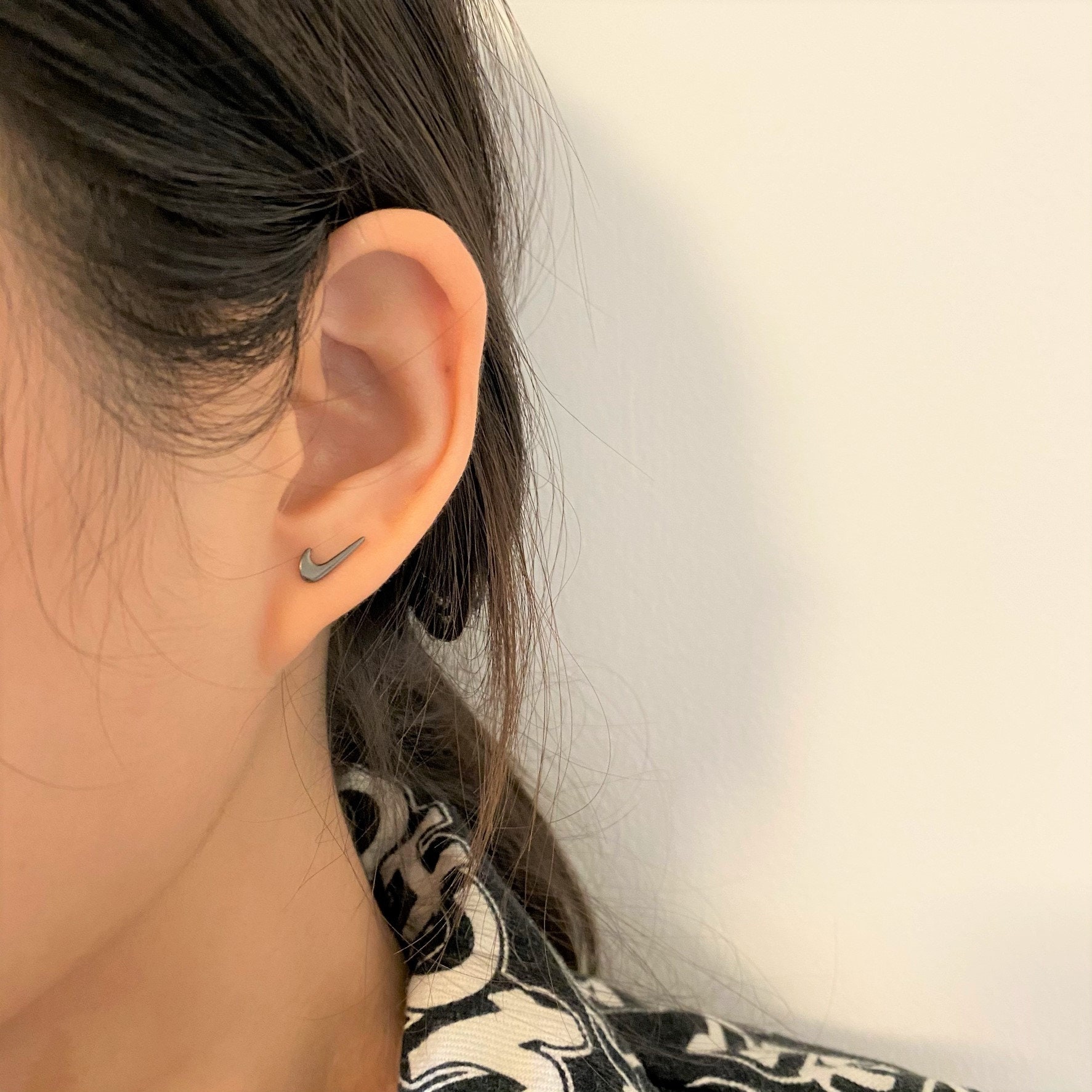 Nike Earring 2 color check stud silver check stud black Etsy