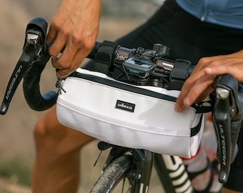 White Bike Handlebar Bag by Lumiere & Co. | Bike Bag | Water-Resistant | Bike Bar Bag | Burrito Bag | Cycling Bag | Cycling Gift