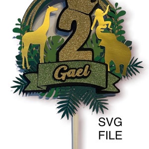 SVG ジャングル ケーキ トッパー SVG、3D レイヤー SVG、Cricut svg、Joy svg、3D ラウンド シェイカー ケーキ トッパー svg、