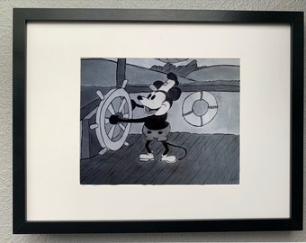 Vintage Steam Boat Willie Mickey Mouse Illustration Art Print