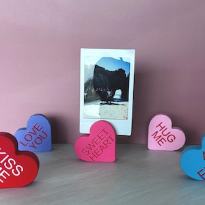Conversation hearts- Candy Heart Photo Stand - Galentines Photo Frame - Home and Dorm Decor