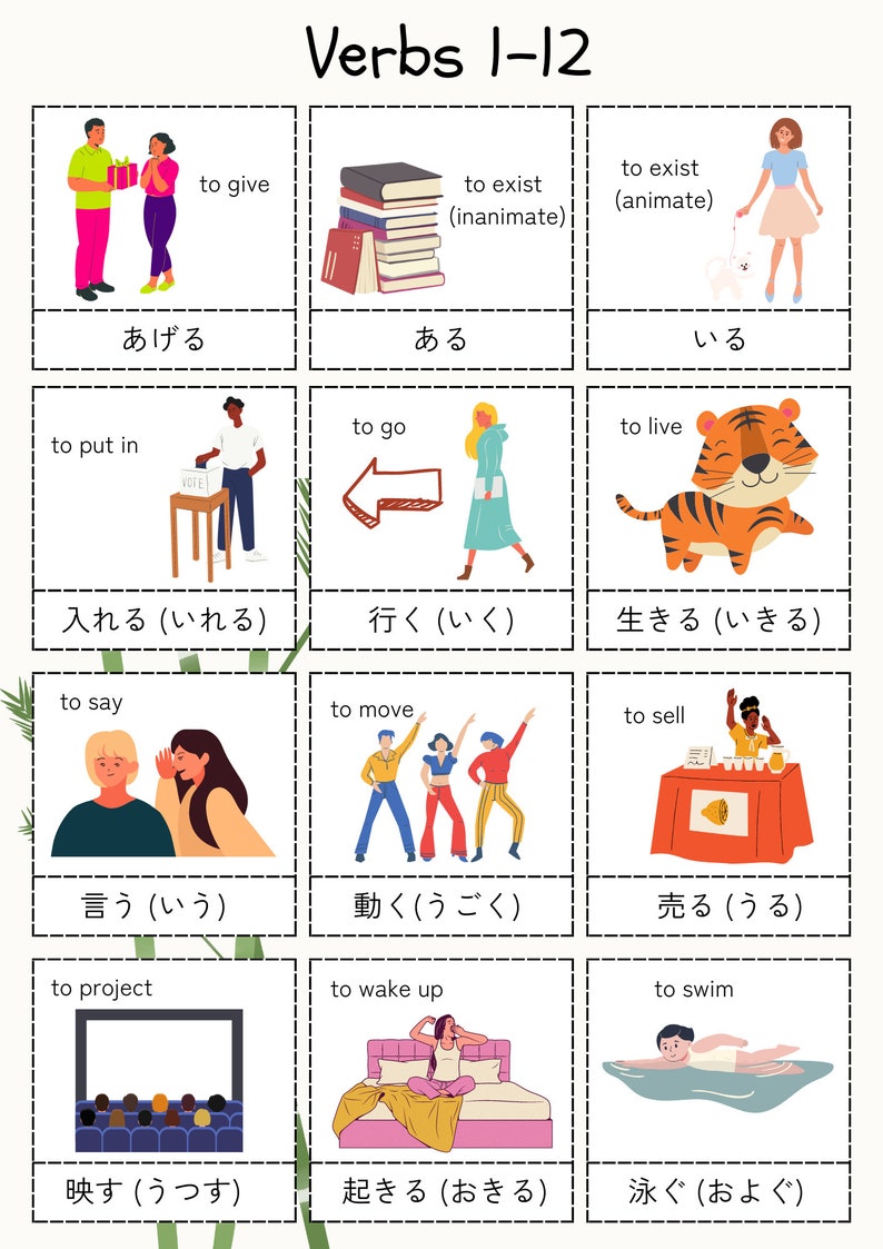 Learn Japanese Verbs Vocabulary JLPT N5 Beginner Level Flashcards Hiragana Kanji Printable Instant Download image 3