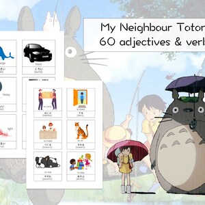 Learn Japanese with Totoro | Adjectives & Verbs | JLPT N5 | Beginner Level Flashcards | Hiragana | Katakana| Printable |Instant Download|