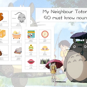 Learn Japanese with Totoro | Vocabulary | Nouns | JLPT N5 | Beginner Level Flashcards | Hiragana | Katakana| Printable |Instant Download|