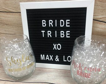 20oz. Stemless Bridal Party Wine Glass| Bridesmaid Proposal Wine Glass| Bridesmaid Gifts| Wedding Party Favors| Bachelorette Party Glasses