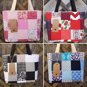 Petit sac fourre-tout pour faire les courses, personnalisé, fabriqué sur commande, Patchwork fait main réutilisable, Mini sac fourre-tout