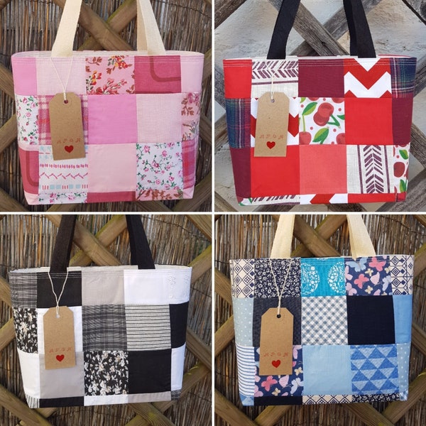 Custom-Made Small Tote Bag, Shopping Bag, Reusable Handmade Patchwork, Made to Order