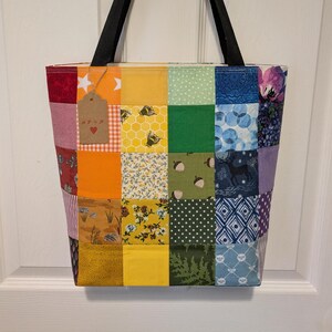 Custom, Made to Order Rainbow Patchwork Tote, Handmade Shopping Bag, Washable and Reusable Medium Tote Bag
