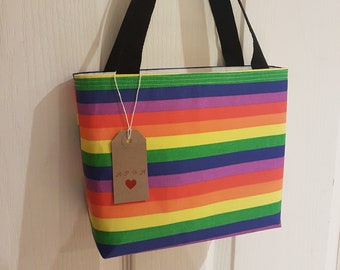 Pride/Rainbow Small Tote Bag, Shopping Bag, Reusable Handmade Mini Tote Bag