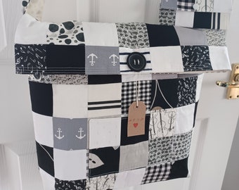 Crossbody Messenger Bag, Handmade Patchwork, Large Reusable Fabric Bag with Pocket, Made to Order