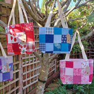 Made to Order Small Tote Bag for Shopping, Reusable Handmade Patchwork, Mini Custom Made Tote