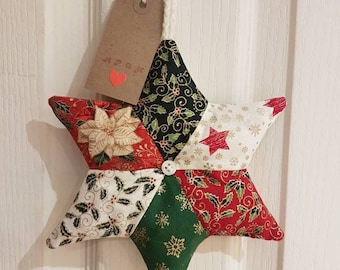 Handmade Christmas Star. Wall Door Window Hanging Decoration, Patchwork Christmas Star - Random Christmas Patch
