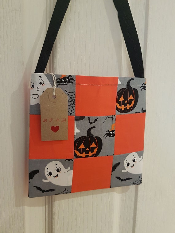 Halloween Trick or Treat Bag, Handmade Patchwork Mini Tote Bag 