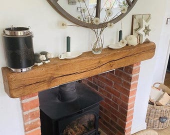 Rustic Solid Oak Mantel Beam, Traditional Oak Shelf Bar, Mantelpiece Beam, Floating Fireplace Shelf, Open Shelving (14x9cm)