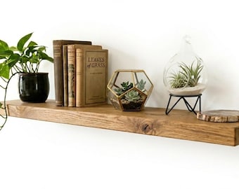 Custom Length, Wall Mounted Floating Shelf, 15cm Deep Oak Wood Shelf, Solid Rustic Unit with Concealed Hidden Brackets, Open Shelving
