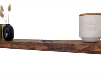 Raw Edge Floating Shelf, 20cm Depth Oak Wall Shelf, Reclaimed Wood Shelving with Hidden Brackets, Display Shelf for Kitchen, Bath, Bedroom