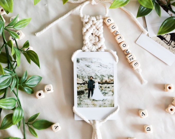 Personalized Polaroid Photo Hanger, Macrame Car Charm, Rear View Mirror
