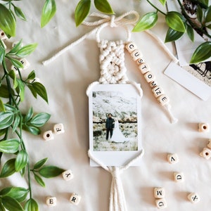 Personalized Polaroid Photo Hanger, Macrame Car Charm, Rear View Mirror, Custom Polaroid Print, Car Accessories , Polaroid Car Charm, Gift image 1