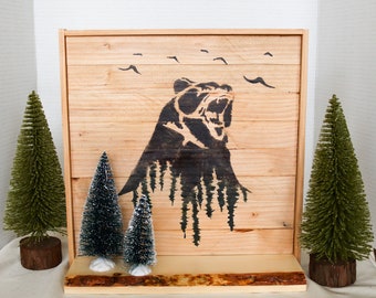 Rustic Bear Wall Art, Wall Hanging, Shelf, Home Decor, Gifts For Him, Christmas Gifts, Outdoors, Bear Art, Handmade