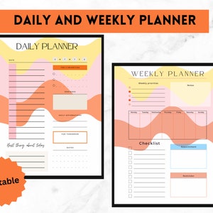Daily Planner Printable, Weekly Planner, Download, Positive Planner, Colorful, Trendy, To Do List, Check list, Daily Goals, Self Healing