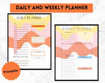 Daily Planner Printable, Weekly Planner, Download, Positive Planner, Colorful, Trendy, To Do List, Check list, Daily Goals, Self Healing