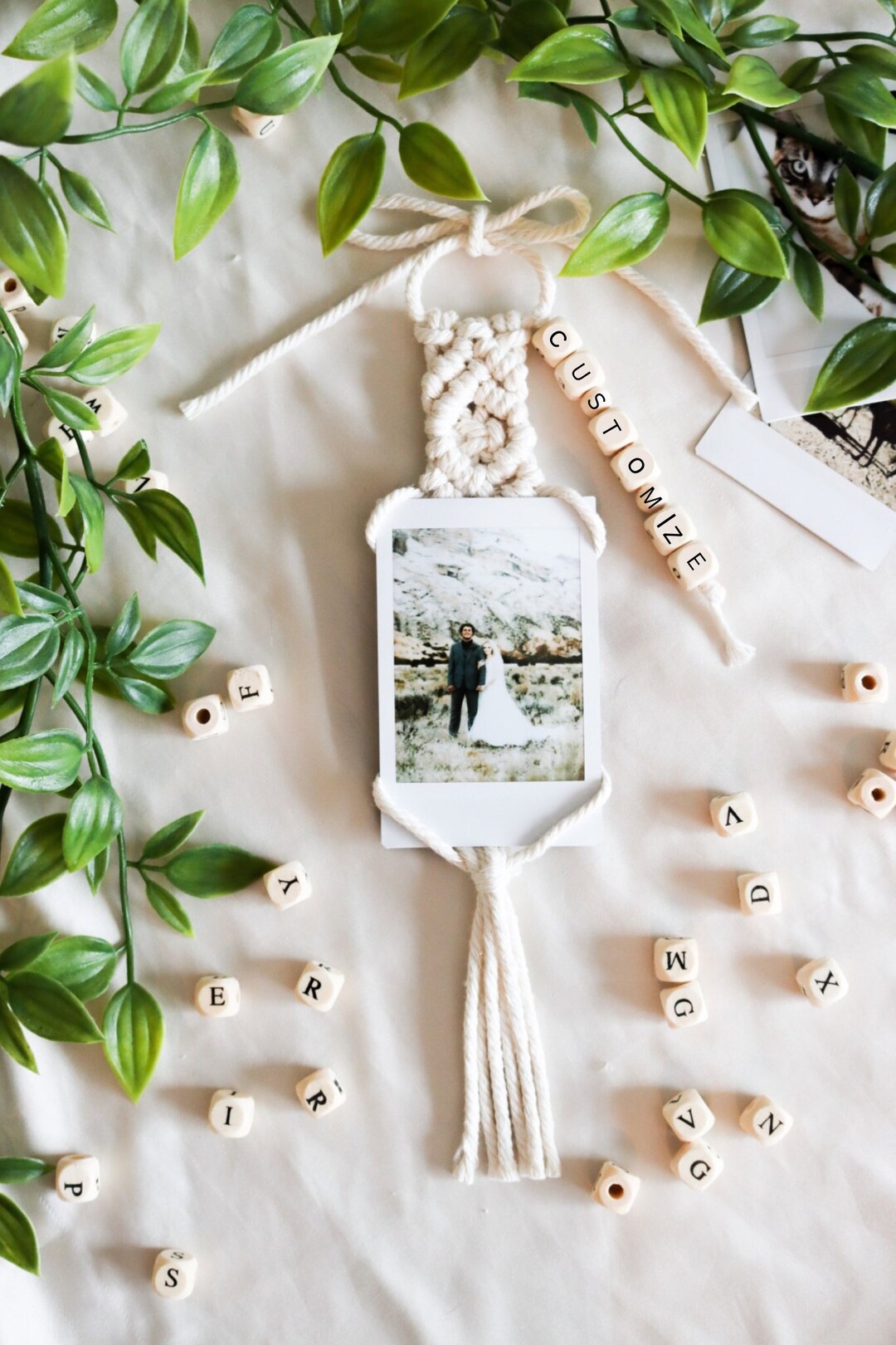 Personalized Polaroid Photo Hanger, Macrame Car Charm, Rear View Mirror