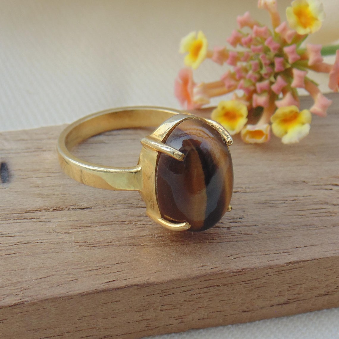 Gemini Birthstone Ring Tiger eye Sterling Silver Prong Ring Etsy