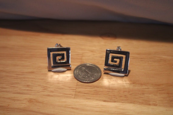 Silver greek key earrings - image 2