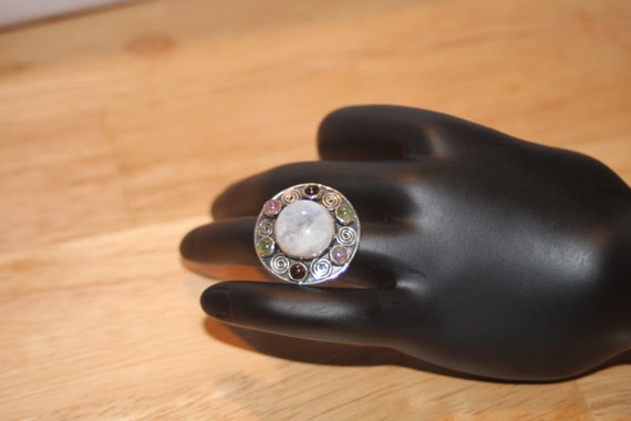 Silver rainbow moonstone ring - image 2