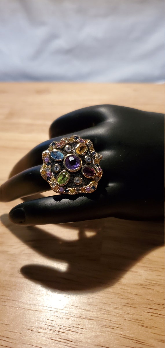 Silver & gold multi-gemstone ring