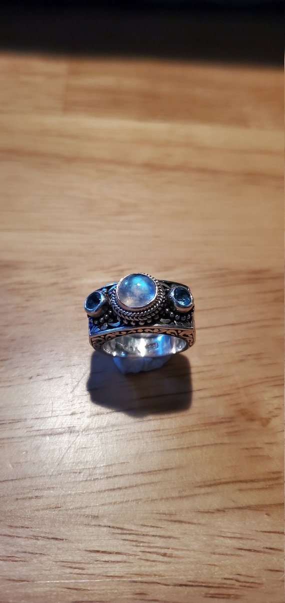 Rainbow Moonstone & Apatite ring