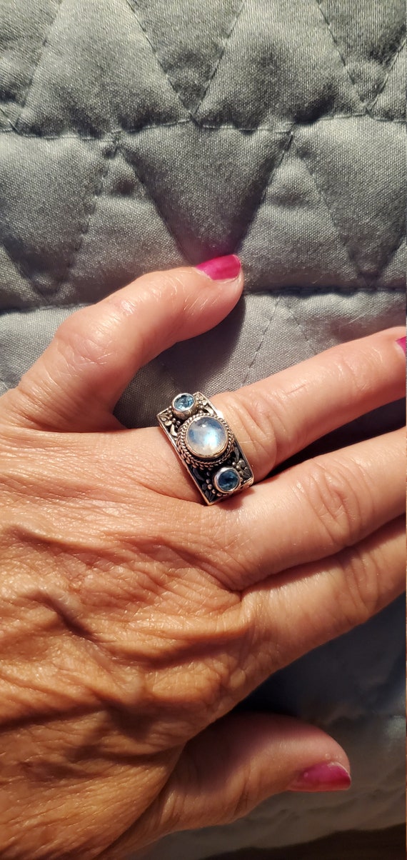 Rainbow Moonstone & Apatite ring - image 3