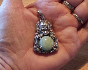 Buddha with Jade tummy Smiling Buddha with CZ Enhancer clip and CZ over top of head