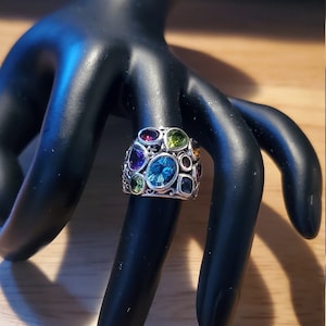 Silver Multi-gemstone ring