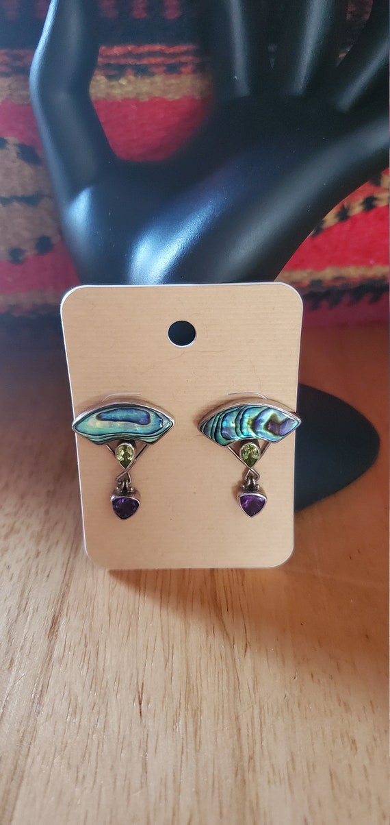Paua shell earrings with Amethyst and Peridot