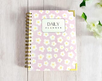 Tagesplaner, Tagesplaner 2025, Undatiert, Tagesjournal, Seite pro Tag, Tagesplaner, Lila Planer, Gänseblümchenplaner, 365 Tage