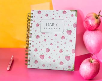Tagesplaner, Tagesplaner 2025, Undatierter Planer, Tagesjournal, Seite pro Tag, Weißer Planer, Erdbeerplaner, 365 Tage